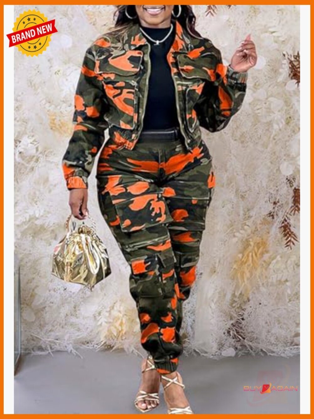 High Waisted Baggy Wide Leg Camo Cargo Joggers Multi Pockets Y2K Army Fatigue - Picture 2 of 7